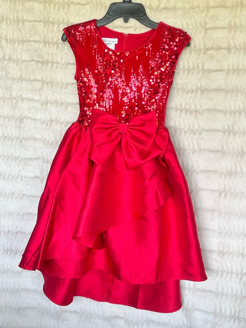 Bonnie Jean Red Sequin Bow Formal Dress for Girls
